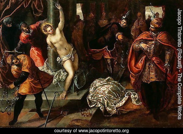 Saint Catherine of Alexandria being whipped in the presence of Emperor Maxentius