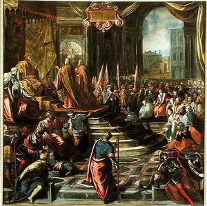 Jacopo Tintoretto (Robusti) - The Envoy of Pope Alexander III 1105-81 and Doge Sebastiano Ziani d.1178 with Emperor Frederick Barbarossa 1122-90