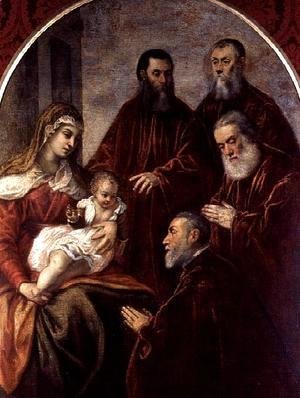 Jacopo Tintoretto (Robusti) - Madonna and child with four Statesmen