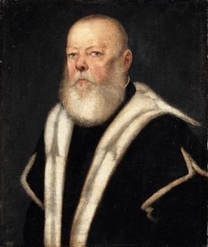 Jacopo Tintoretto (Robusti) - Portrait Of A Bearded Gentleman, Head And Shoulders, Wearing An Ermine-Lined Black Coat