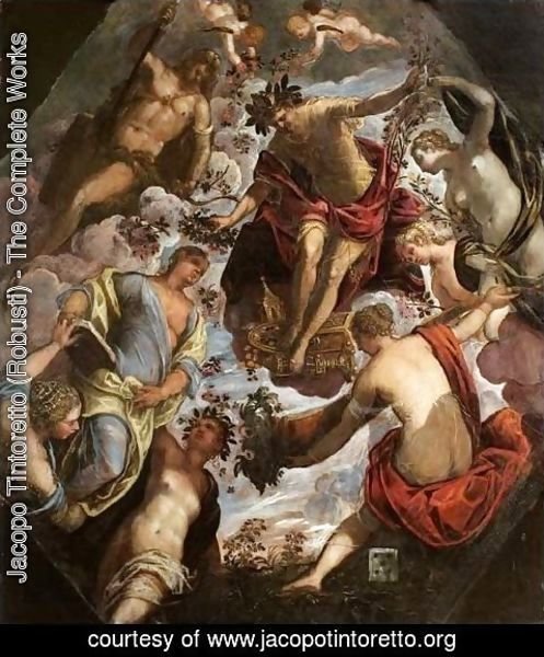 Jacopo Tintoretto (Robusti) - Apollo (possibly Hymen) crowning a Poet and giving him a Spouse